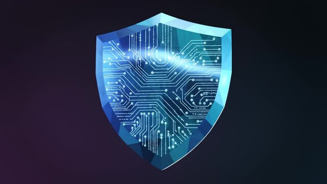Animated Shield Reveals Digital Circuitry for Cybersecurity Concept