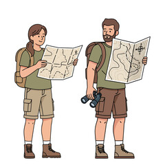 a couple hiking with backpacks and binoculars