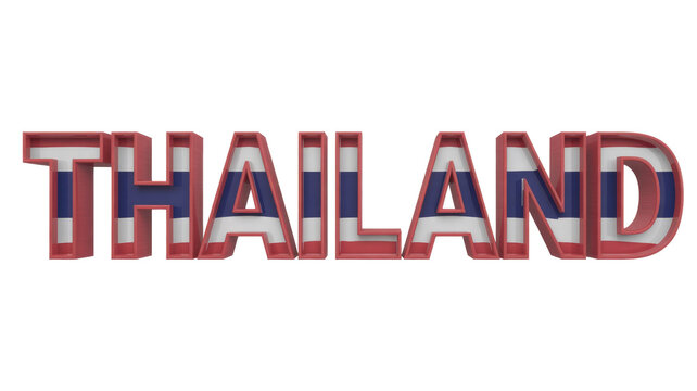 3D render of the word 'THAILAND', letters filled with the Thai flag design and a red outline, against a solid transparent background. background removed