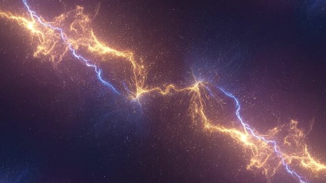 Abstract energy field with glowing lightning bolts in space background.
