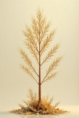 Obraz premium Conceptual representation of a thriving investment portfolio through a flourishing abstract plant with metallic leaves. An abstract, stylized plant with a strong stem and flourishing branches,