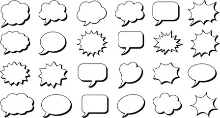 Black and White Speech Bubbles and Comic Style Shapes Keywords: speech bubble, comic, cartoon