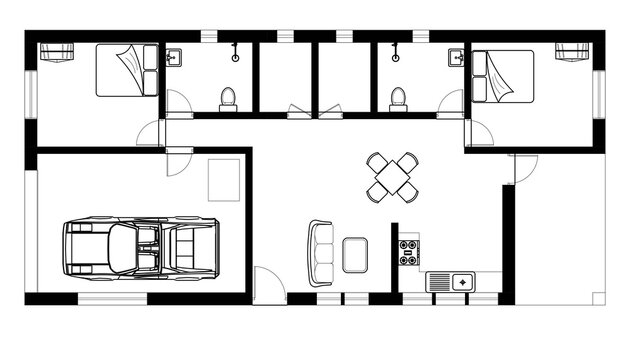 Modern House Home Architectural Plan With Furniture