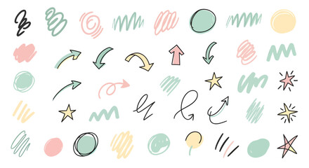 Pastel arrow and symbol set including directional icons, markers, and playful indicators for creative navigation design.