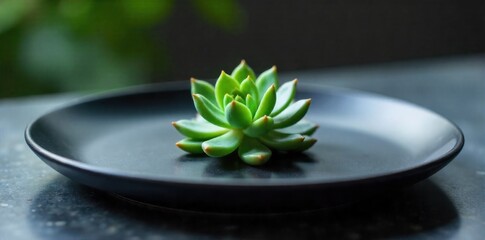 Modern Minimalist Dining Experience, Clean Lines A high angle, minimalist shot of a sleek, modern dining table. Features two perfectly aligned, minimalist place settings with matte black plates,