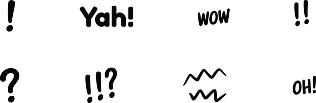 Black and White Comic Style Exclamations and Symbols text word