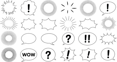 Collection of Black and White Comic Book Speech Bubbles and Starbursts manga explosion