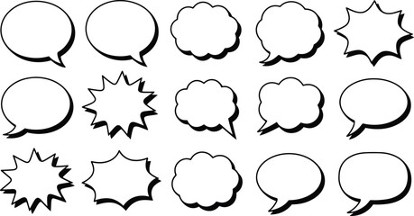 Variety of Black Outlined Speech Bubbles and Starburst Shapes comic dialogue