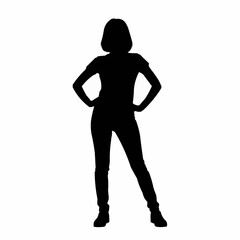 Confident Woman Silhouette Standing with Hands on Hips.
