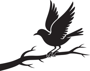 Bird on a tree branch silhouette icon