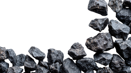 Rough dark gray stones and rocks forming a border or frame, isolated on transparent background