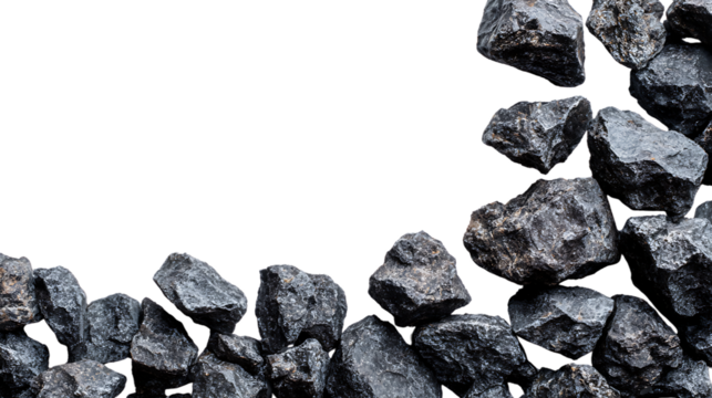 Rough dark gray stones and rocks forming a border or frame, isolated on transparent background