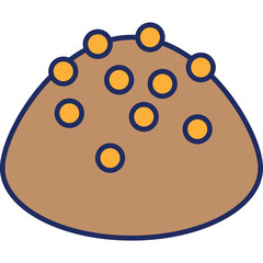 Simple illustration of a brown blob with small orange circles scattered on its surface with a thick blue outline on a transparent background