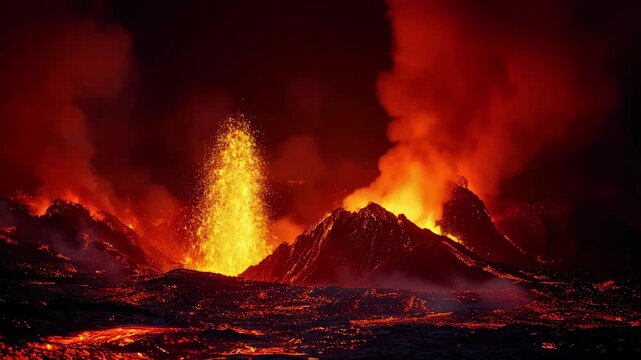 Dynamic volcanic eruption sequence showcasing raw power and earth's molten core, 4K - Powered by Adobe