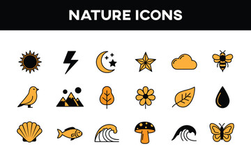 Fototapeta premium nature ecology environment weather icon set line style