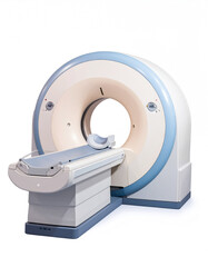 Modern MRI Machine and Scanner Table Isolated on White for Medical Diagnostics