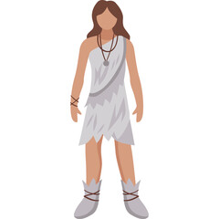 Primitive Woman Character Illustration Wearing Frayed Tunic and Fur Accents with Necklace and...