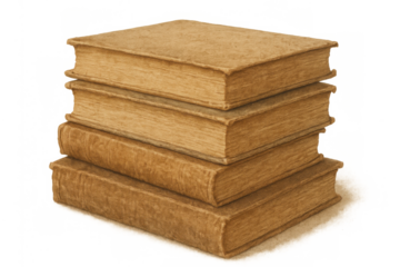 Stack of old books with aged covers representing knowledge and history, transparent background cutout