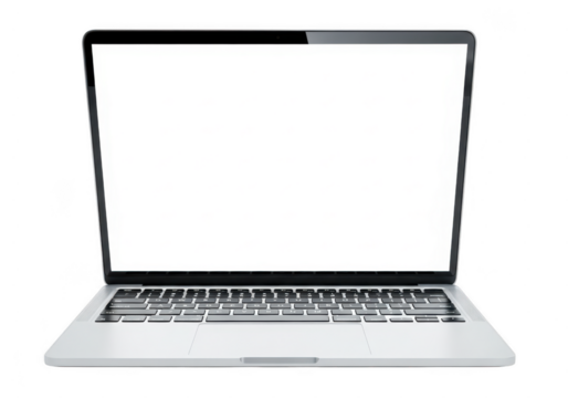 Modern laptop with blank screen isolated on transparent background for mockup use