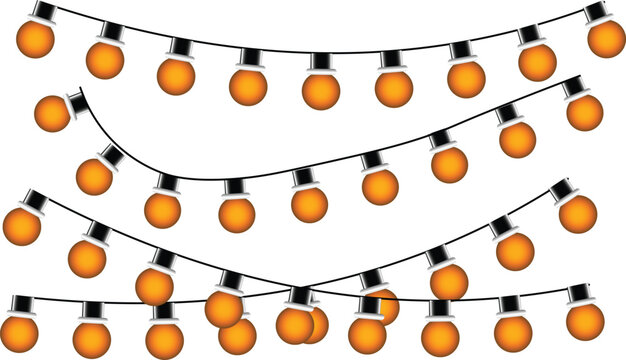 Glowing Orange String Lights Vector Illustration | Warm Patio Party Garland Decoration Asset