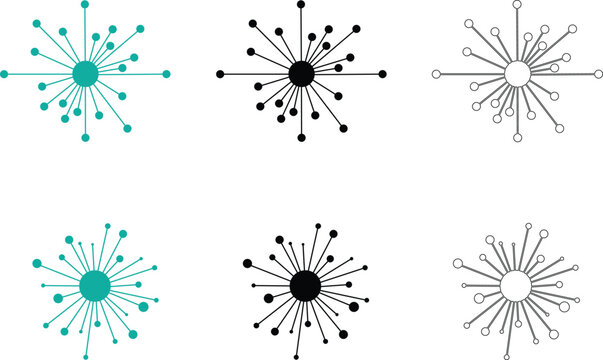 Set of multiple connection hub vector icons for network and technology design.