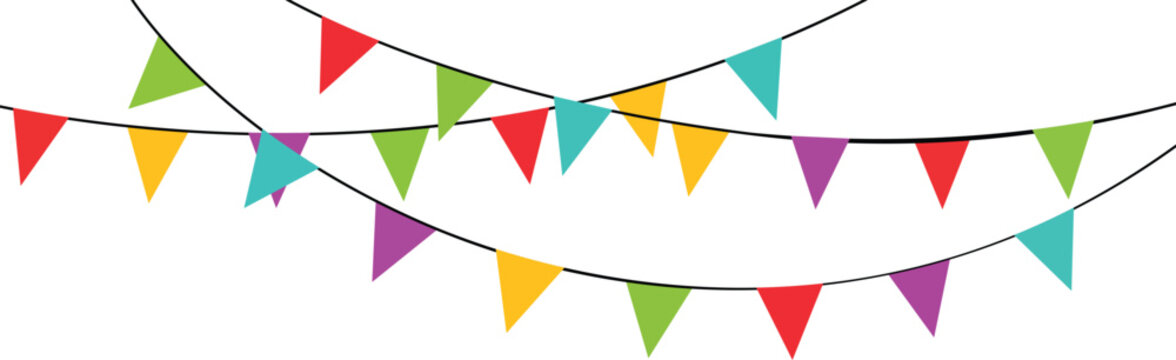 Seamless border with hanging circus garlands and carnival flags vector illustration.