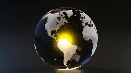 Animated globe showing various continents with a glowing core, ideal for travel promotion