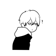 Thoughtful Young Person with a Question Mark - Simple Black and White Illustration