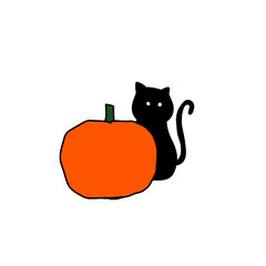 Spooky Silhouette A Halloween Scene Featuring a Pumpkin and Black Cat