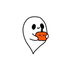Cute Ghost with Pumpkin Halloween Illustration and Symbol of Festive Season