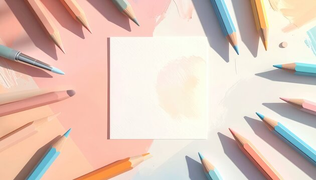Paper centered amidst pastel pencils and painterly background