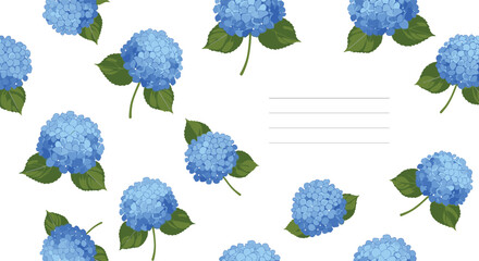 Lovely blue hydrangeas pattern for elegant stationery, invitations, and springtime greetings ready to personalize with your message and handwritten touch
