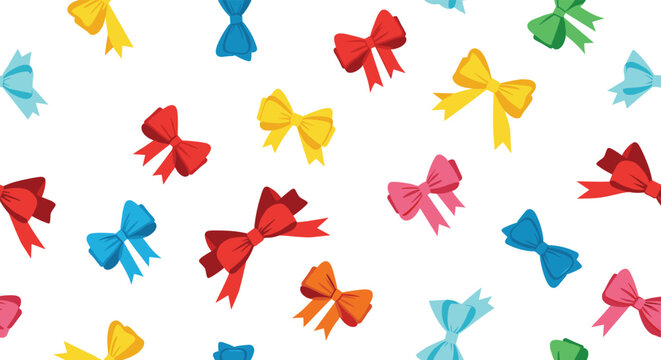 Festive colorful bow pattern creates a cheerful and celebratory mood for birthdays, holidays, and special events invitations and decorations
