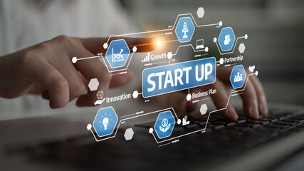 A conceptual image showcasing a startup business strategy with digital icons representing growth, innovation, and partnership, emphasizing modern solutions in entrepreneurship. Tessel