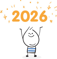 (2026, celebrate)  hand drawn business worker icons. Vector illustration.	