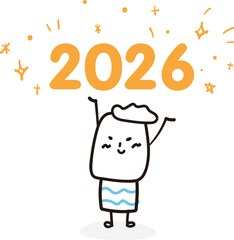 (2026, celebrate) mr scroll hand drawn business worker icons. Vector illustration.	