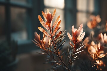 Golden Sunset Delicate Plant in Sunlight with Aesthetic Botanical Closeup, and Natures Beauty.