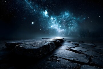 Faszinierende Sternennacht über zerbrochenem mystischen Boden 