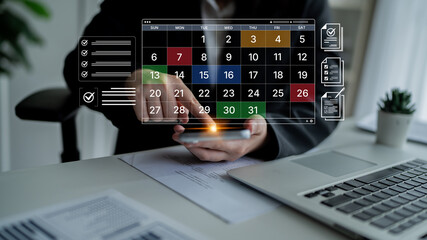 A digital calendar interface for business planning and organization. Used for scheduling events, managing tasks with checklists, and tracking important deadlines. Fermion
