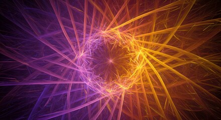 Abstract fractal background with dynamic lines in purple and gold colors