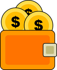 Wallet with Dollar Coins Illustration