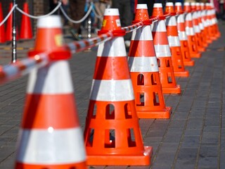 A Row of Traffic Cones with Barrier Rope