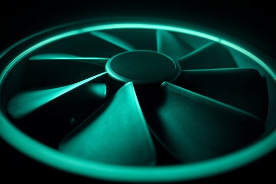 gpu fan, illuminated in green light