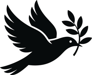 Fototapeta premium Dove Silhouette with Olive Branch Vector Symbol