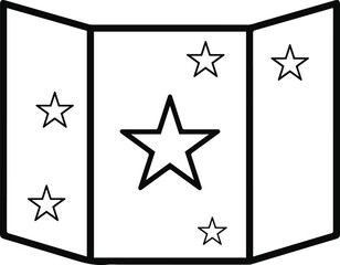 Folded Brochure Line Icon - Tri-Fold Pamphlet with Stars Vector Symbol