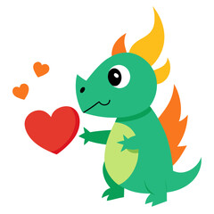 Cute Cartoon Dragon Blowing Fire Hearts