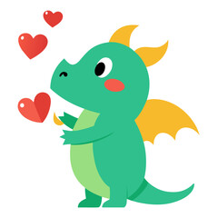 Cute Cartoon Dragon Blowing Fire Hearts