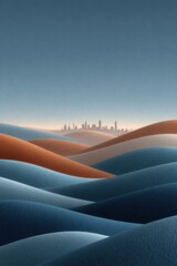 Surreal landscape showcases gentle undulating hills blending vib