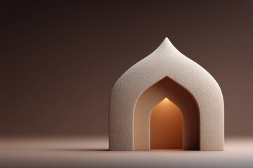 Minimalist design showcases an arch-shaped structure with warm i