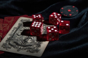 Richly colored dice and vintage cards evoke memories of classic